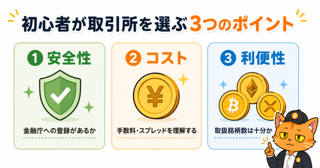 取引所選びで見るべき3つのポイント