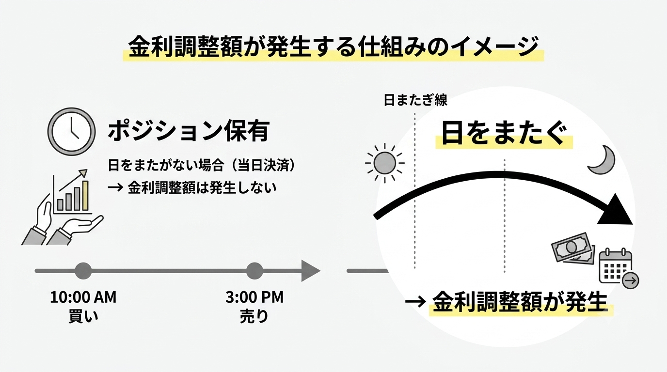 ポジションを保有し続けることで発生する金利調整額のイメージ
