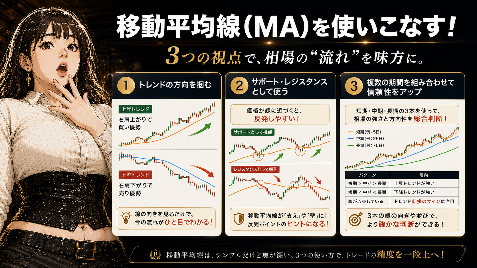 トレンド確認・サポートレジスタンス・複数期間の組み合わせという3つの活用法