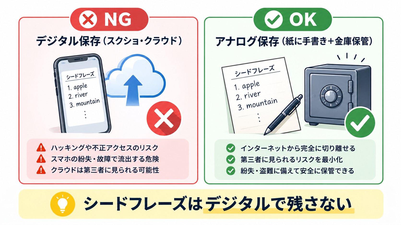 NG例とOK例の管理方法比較イラスト
