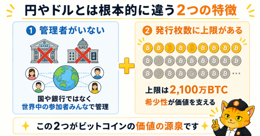 ビットコインと法定通貨の違い