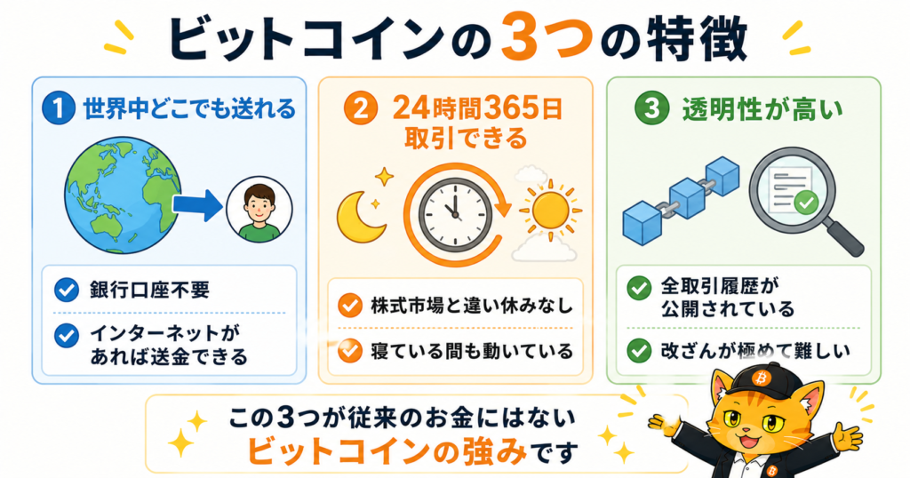 ビットコインの3つの特徴