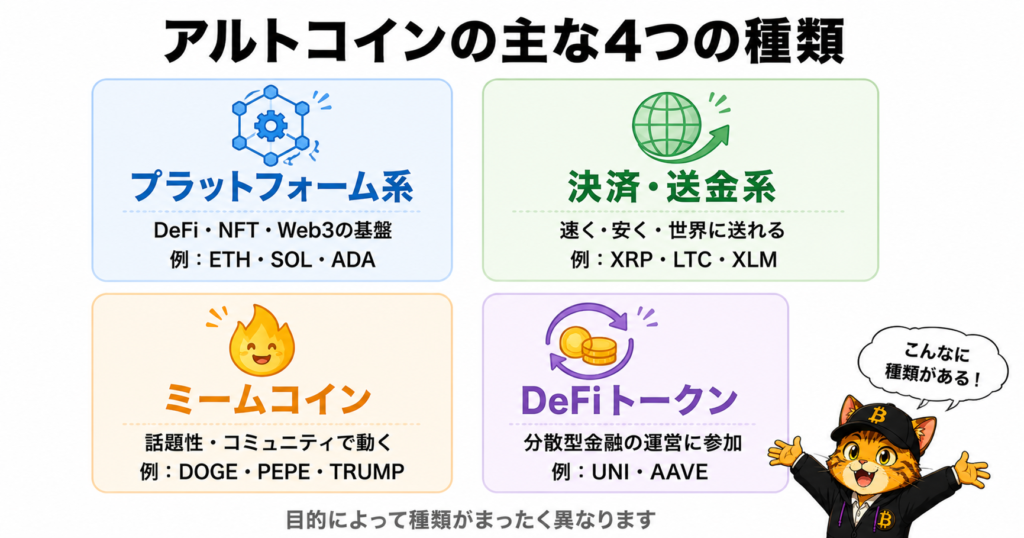 アルトコインの主な種類